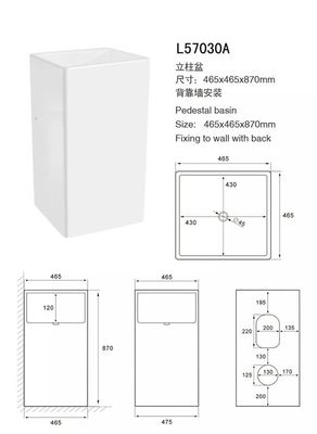 China Fregaderos derechos del cuarto de baño del piso cuadrado, tamaño de cerámica 465*465*870m m del fregadero del cuarto de baño proveedor